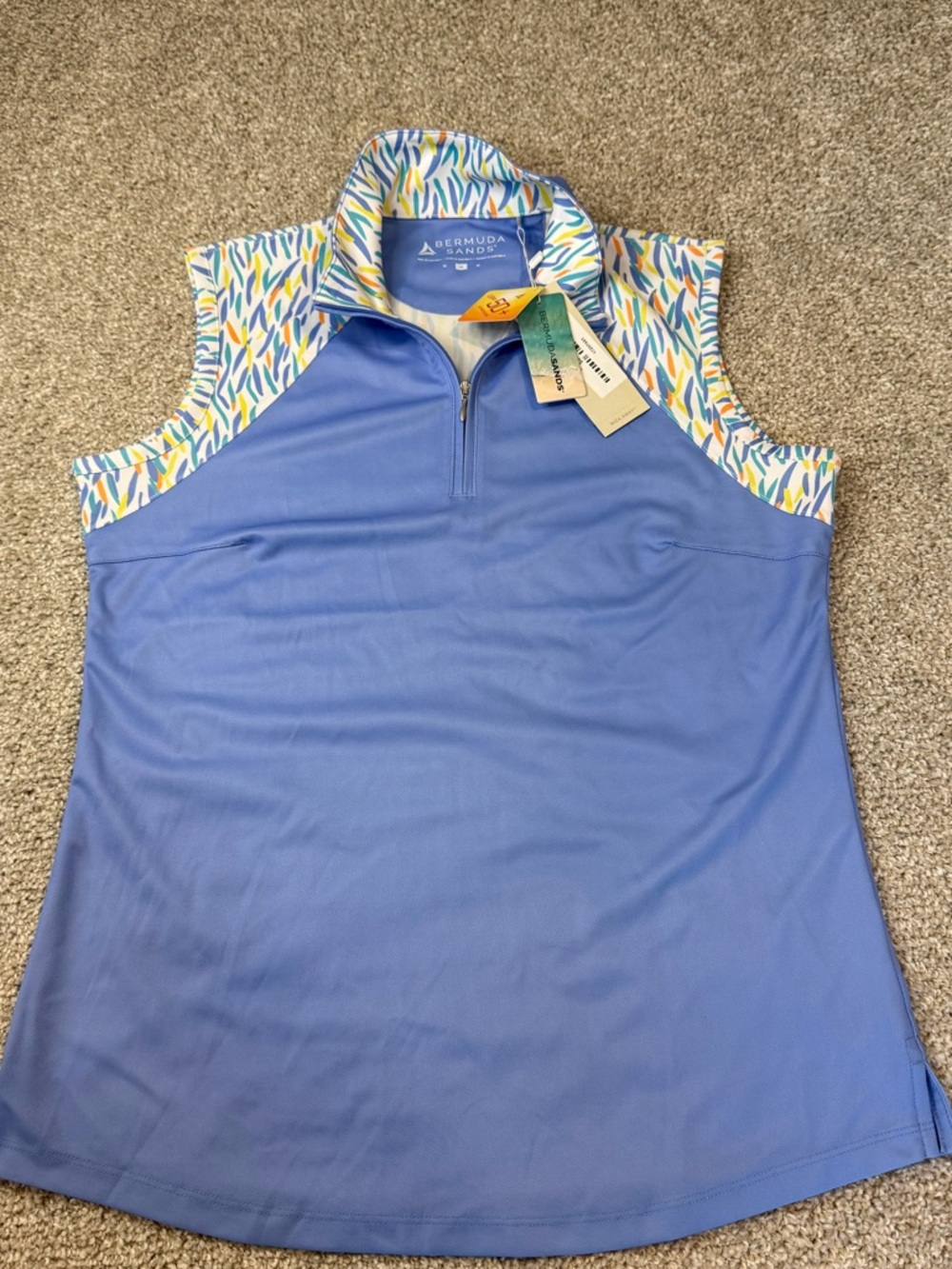 Bermuda Sands Women's Purple Sleeveless Golf Polo with Printed Trim- NEW- Medium